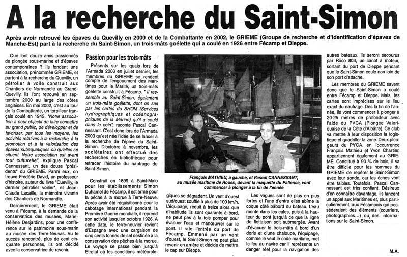 Article de presse : A la recherche du Saint-Simon