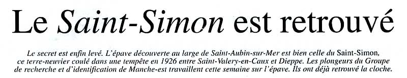Titre Article de presse : Le Saint-Simon est retrouvé